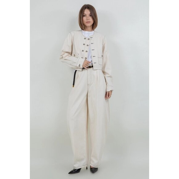 2pc set Cream High-Waisted Balloon Trousers + Matching Military Jacket XS-L - Picture 1 of 4